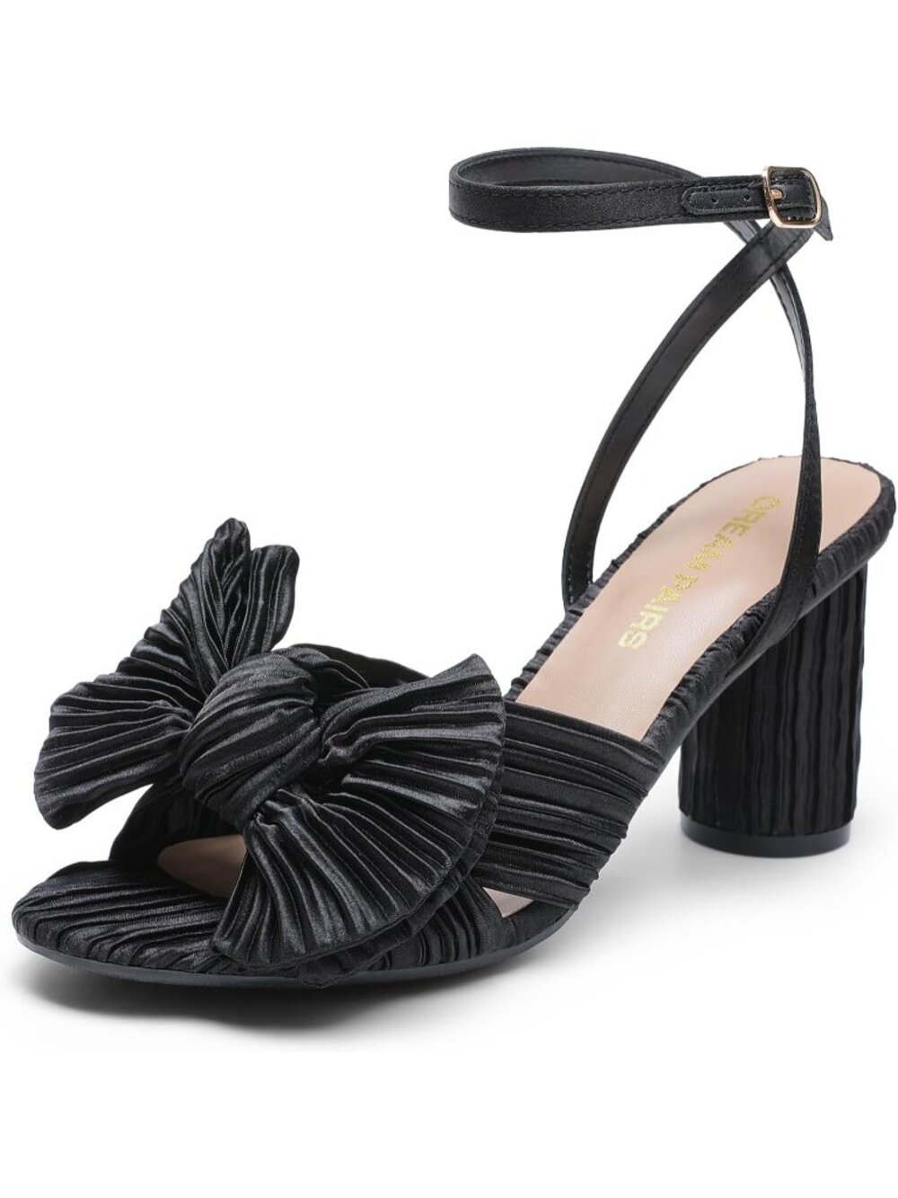 DREAM PAIRS Women's Black Bow Knot Heels High Chunky Block Heels Open Toe Ankle